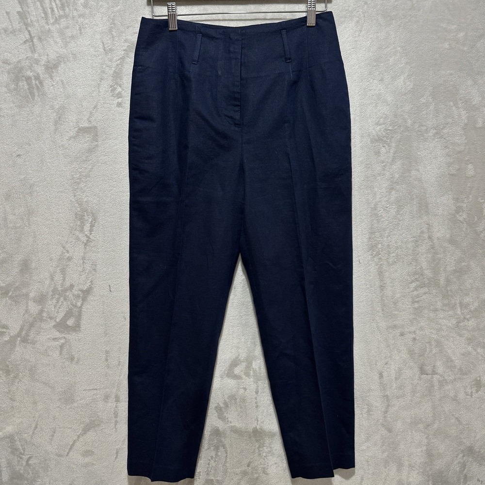 Boden‎ Women's Crop Tapered Pants Size 6 Linen Blend High Rise Navy Blue